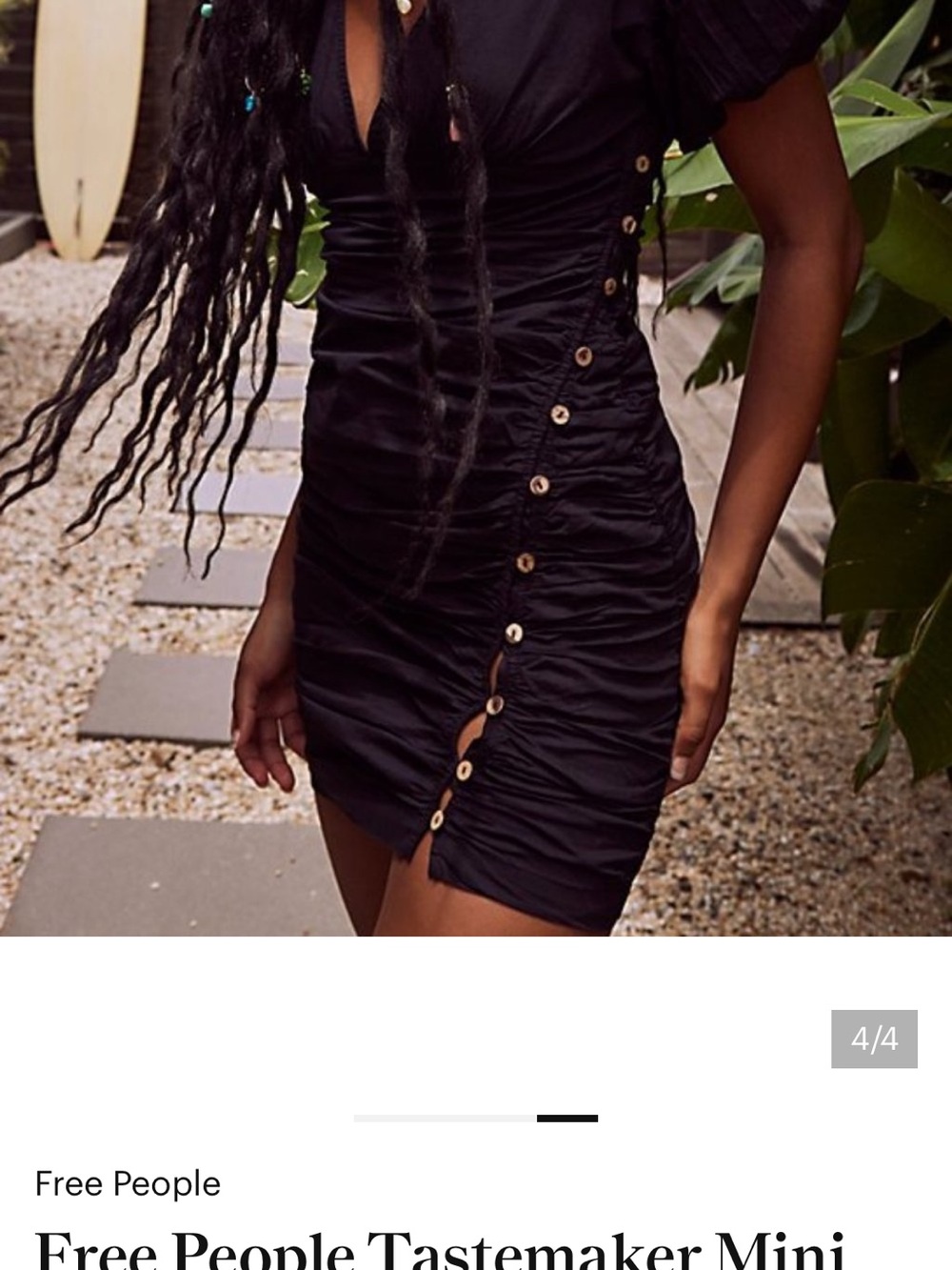 Free People Black Ruched Button-Front Mini Dress